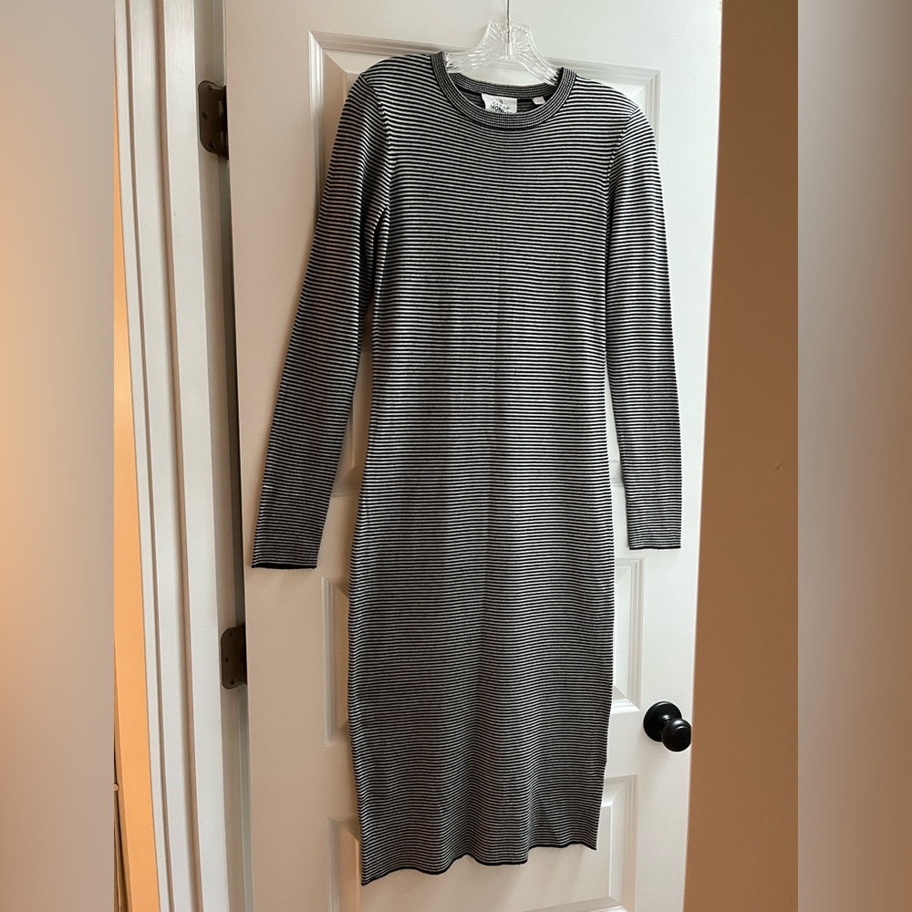 Cheap Monday Striped Black Gray Knit Bodycon Midi Dress UO